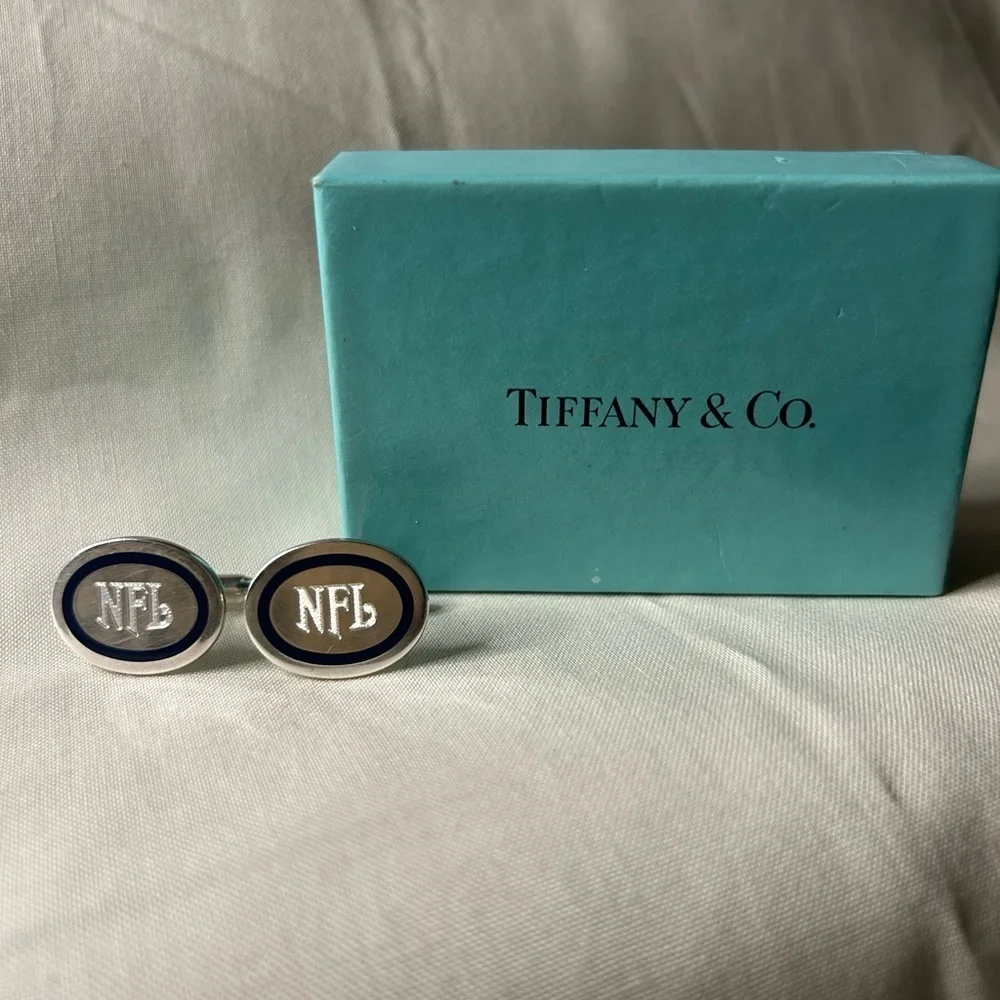 Authentic Tiffany & Co. NFL Sterling Silver Cufflinks with Box and Felt Pouch